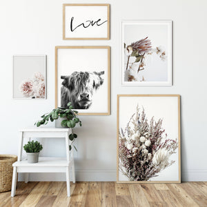 gallery wall with floral artwork prints